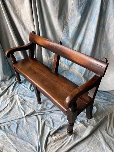 A stunning 19th century pitch pine railway station waiting room bench