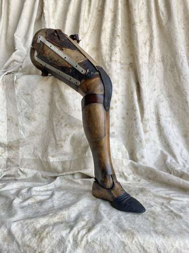 A rare antique Victorian wooden prosthetic leg by Sillis of London