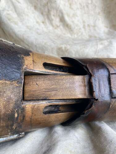 A rare antique Victorian wooden prosthetic leg by Sillis of London