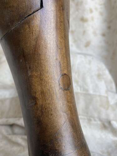 A rare antique Victorian wooden prosthetic leg by Sillis of London