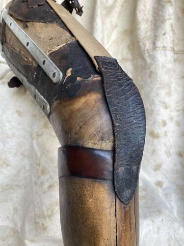 A rare antique Victorian wooden prosthetic leg by Sillis of London