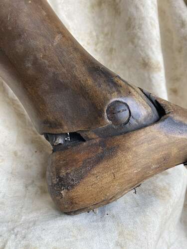A rare antique Victorian wooden prosthetic leg by Sillis of London