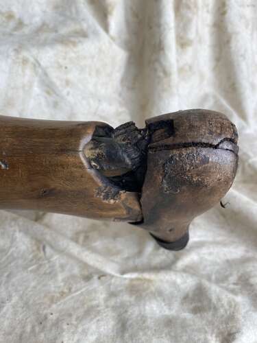 A rare antique Victorian wooden prosthetic leg by Sillis of London