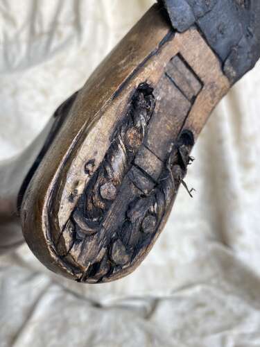 A rare antique Victorian wooden prosthetic leg by Sillis of London