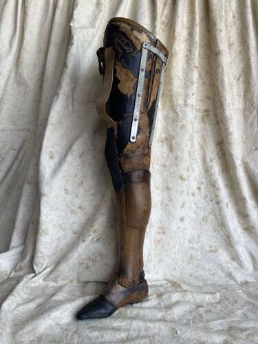 A rare antique Victorian wooden prosthetic leg by Sillis of London