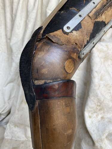 A rare antique Victorian wooden prosthetic leg by Sillis of London