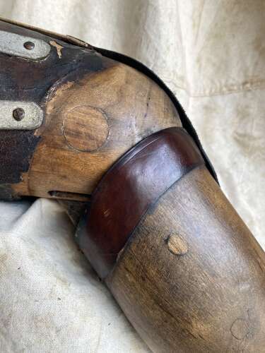 A rare antique Victorian wooden prosthetic leg by Sillis of London