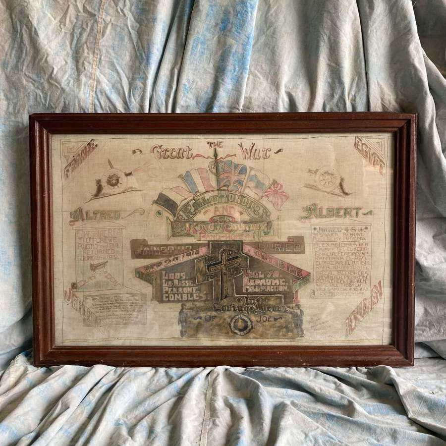 A historically important antique WW1 Roll Of Honour painting on cotton