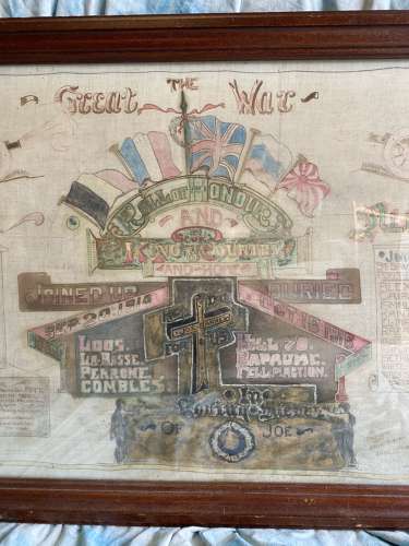 A historically important antique WW1 Roll Of Honour painting on cotton