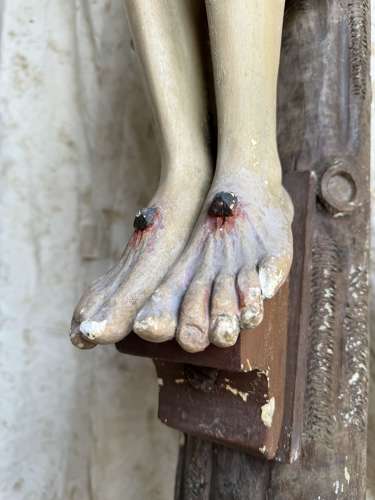 19th century plaster and wood crucifixion statue of large proportion