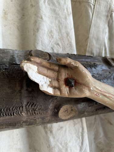 19th century plaster and wood crucifixion statue of large proportion
