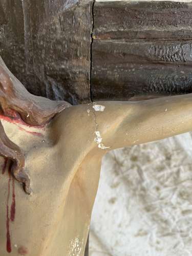 19th century plaster and wood crucifixion statue of large proportion