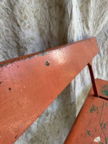 A Victorian swing back pitch pine railway / chapel bench