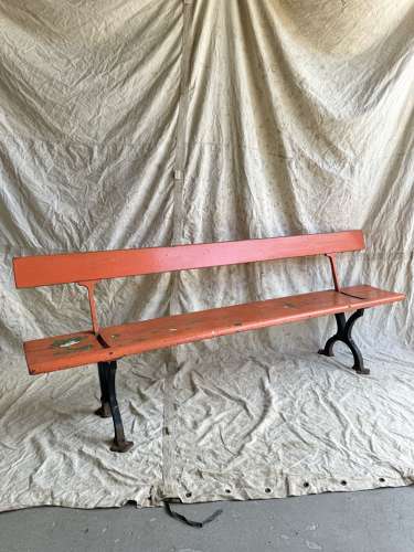 A Victorian swing back pitch pine railway / chapel bench