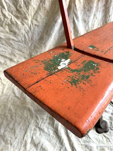 A Victorian swing back pitch pine railway / chapel bench