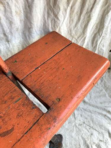 A Victorian swing back pitch pine railway / chapel bench