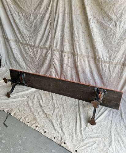 A Victorian swing back pitch pine railway / chapel bench