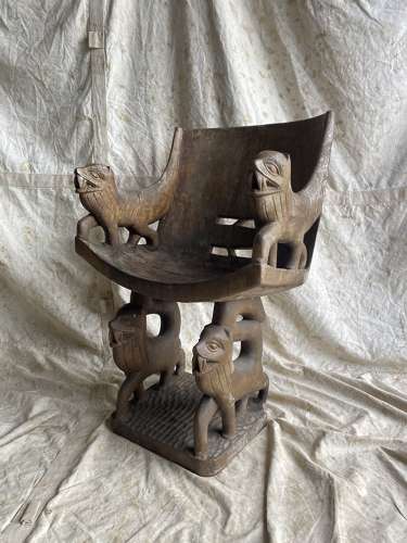 An antique tribal Fon tribe lion throne chair - Benin region