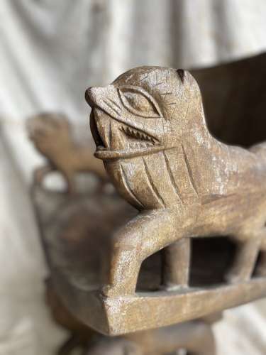 An antique tribal Fon tribe lion throne chair - Benin region