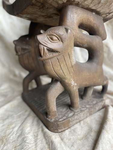 An antique tribal Fon tribe lion throne chair - Benin region