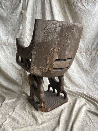 An antique tribal Fon tribe lion throne chair - Benin region