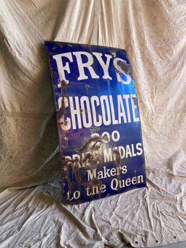 A large antique 19th century Fry's chocolate enamel advertising sign