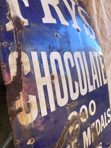 A large antique 19th century Fry's chocolate enamel advertising sign