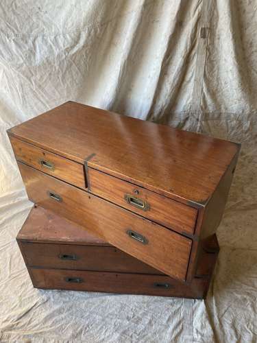 An antique 19th century mahogany campaign chest of drawers