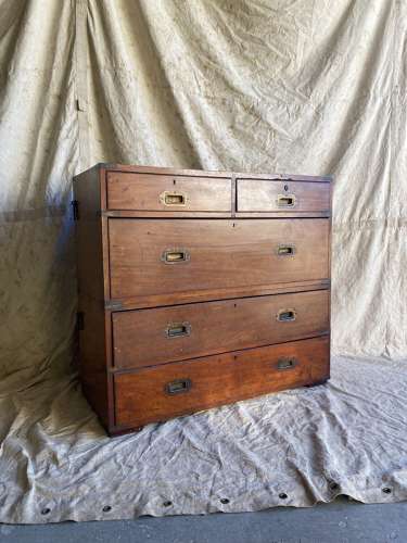 An antique 19th century mahogany campaign chest of drawers