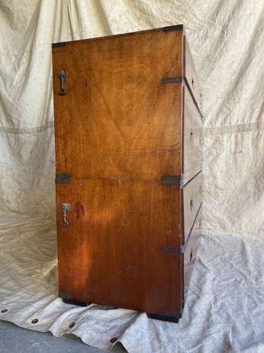 An antique 19th century mahogany campaign chest of drawers