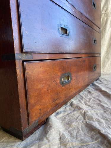 An antique 19th century mahogany campaign chest of drawers