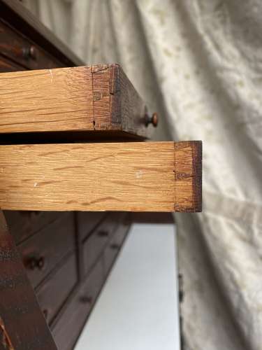A set of antique Victorian oak dentist's drawers