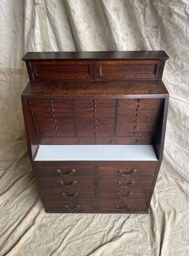 A set of antique Victorian oak dentist's drawers