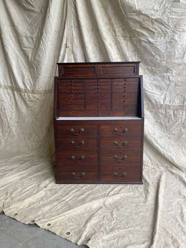 A set of antique Victorian oak dentist's drawers