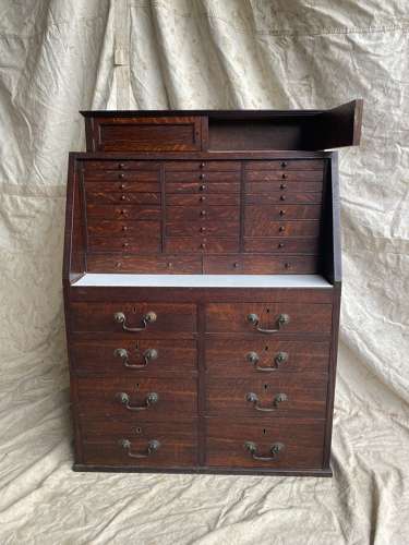 A set of antique Victorian oak dentist's drawers