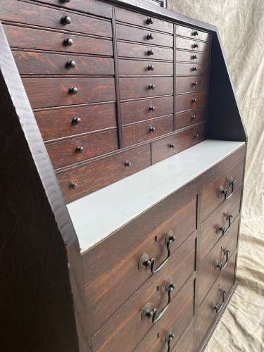 A set of antique Victorian oak dentist's drawers