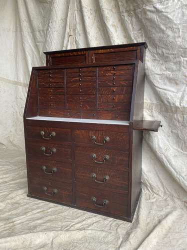 A set of antique Victorian oak dentist's drawers