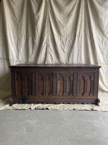 An exceptional antique 18th century oak Italian Cassone wedding chest.