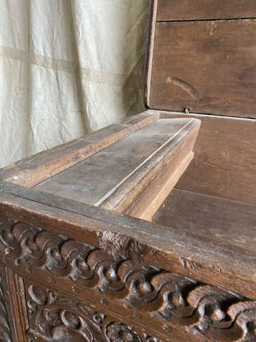An exceptional antique 18th century oak Italian Cassone wedding chest.
