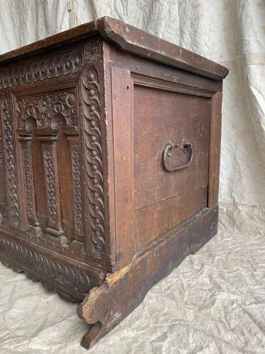 An exceptional antique 18th century oak Italian Cassone wedding chest.
