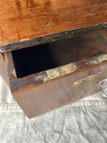 A bank of antique late Victorian apothecary shop drawers