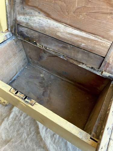 An antique 8ft Victorian pine school bench with seat storage