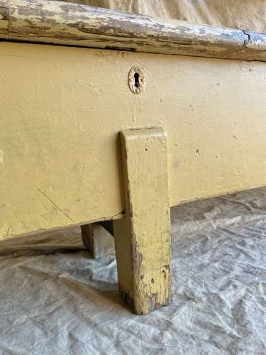 An antique 8ft Victorian pine school bench with seat storage