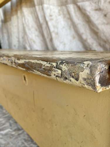 An antique 8ft Victorian pine school bench with seat storage