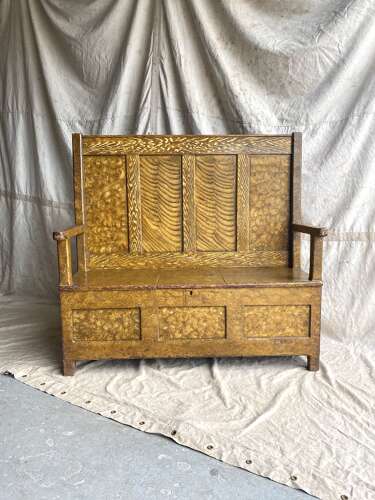 An antique 19th century vernacular Welsh painted box settle