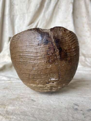 An exceptionally large antique Welsh treen fruit wood Cawl ladle