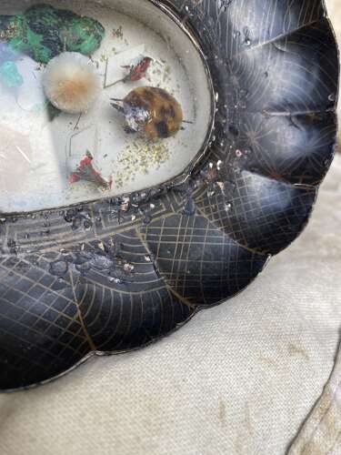 A pair of incredibly rare antique papier mâché natural history diorama dishes