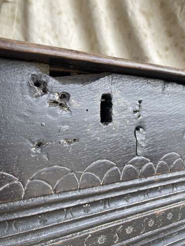 A charming antique 17th century English ecclesiastical oak bible box