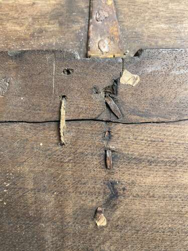 A charming antique 17th century English ecclesiastical oak bible box