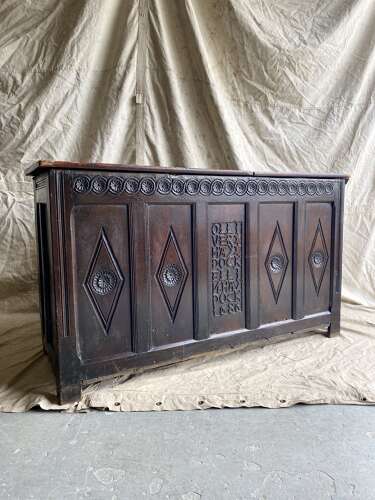 An antique 17th century James II oak coffer circa 1686